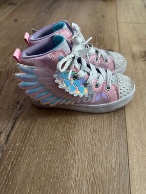 Skechers Pink Glitter High-Top Sneakers with Iridescent Wing & Heart Charm